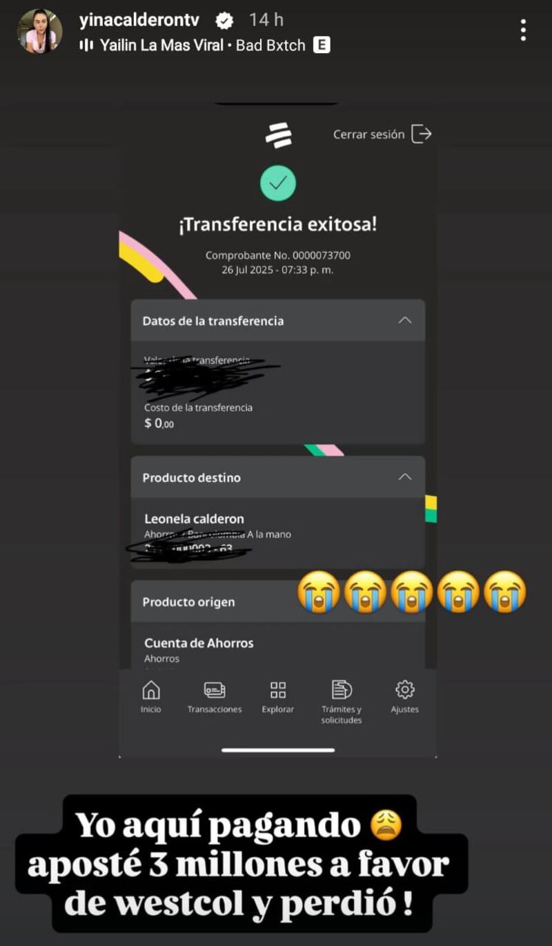 Yina Calderón mostró la cantidad de 'plata' que perdió tras la pelea de WestCol en el evento de Ibai