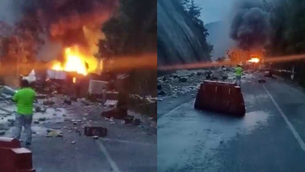 Camión se volcó y se incendió en vía La Línea