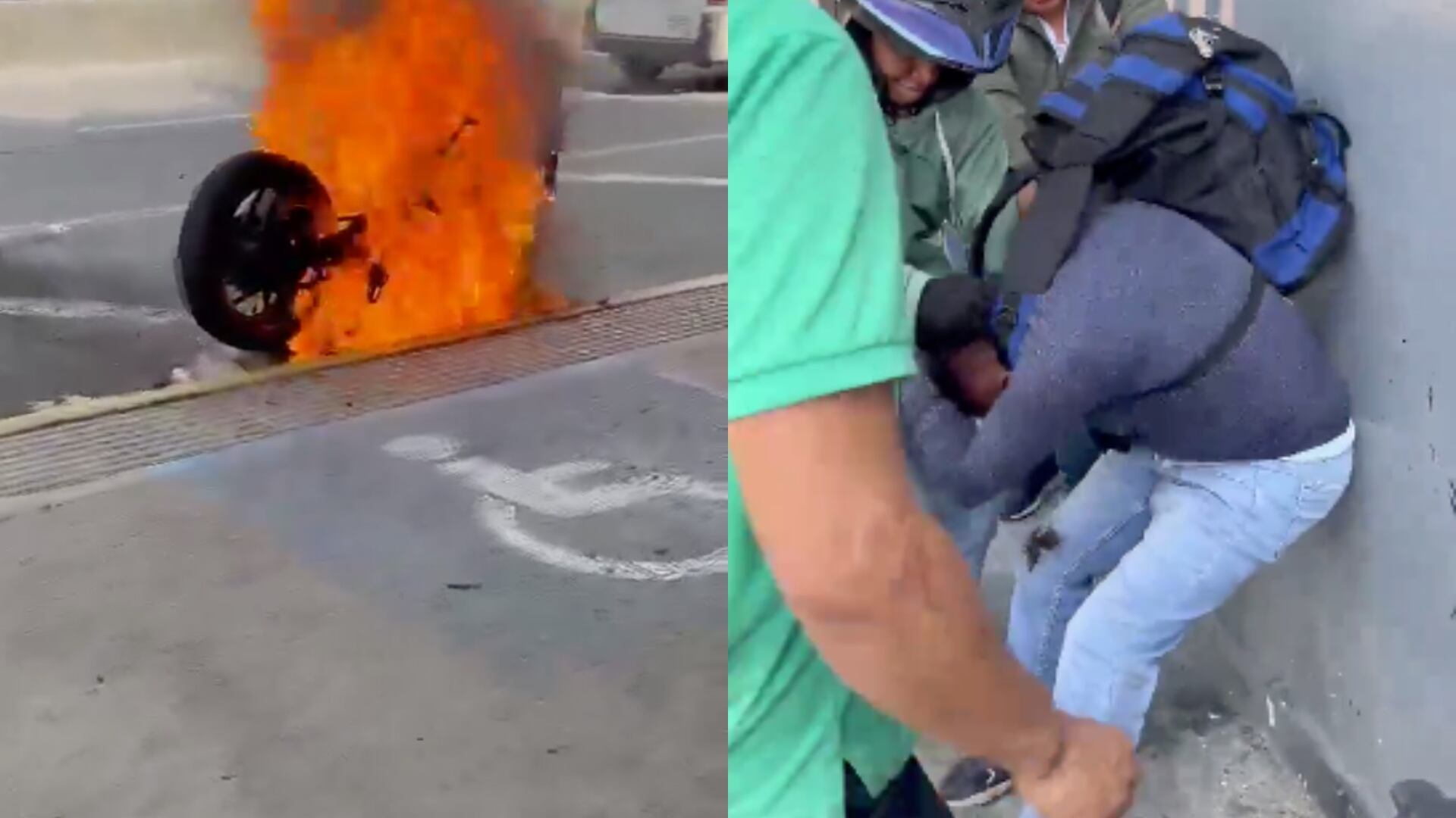 Ciudadanos toman justicia por mano propia y queman moto de un presunto ladrón de celulares. Esto ocurrió en la Avenida Ciudad de Cali.