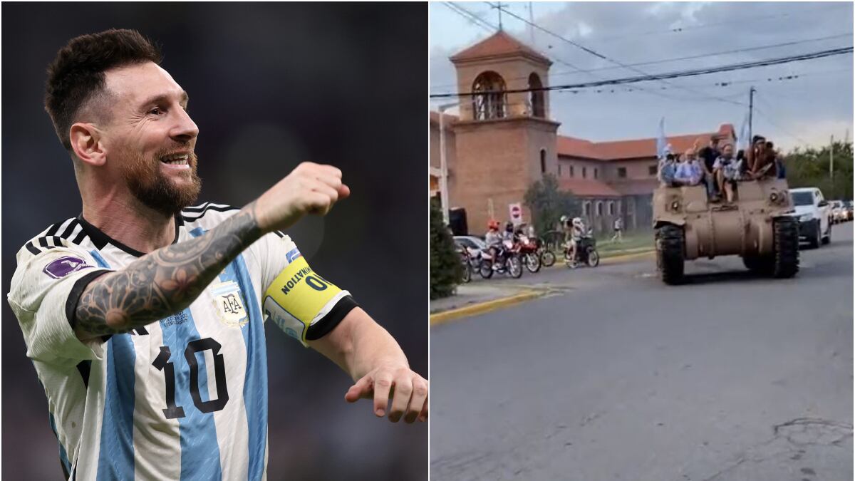 Sobre un tanque de guerra celebraron la clasificación de Argentina a semifinales