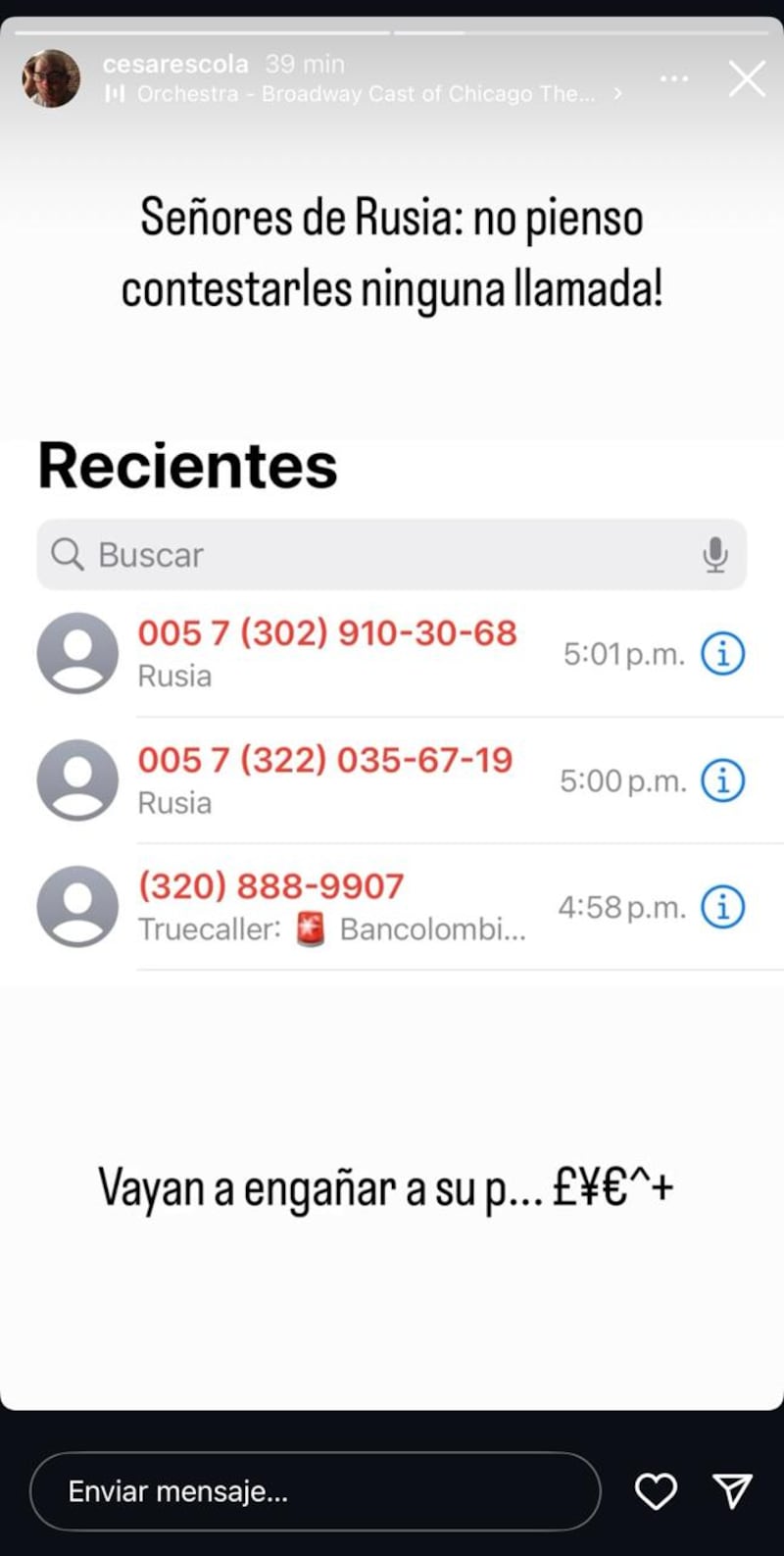 César Escola de Yo me llamo se fue en contra de quienes están detrás de las llamadas fraudulentas