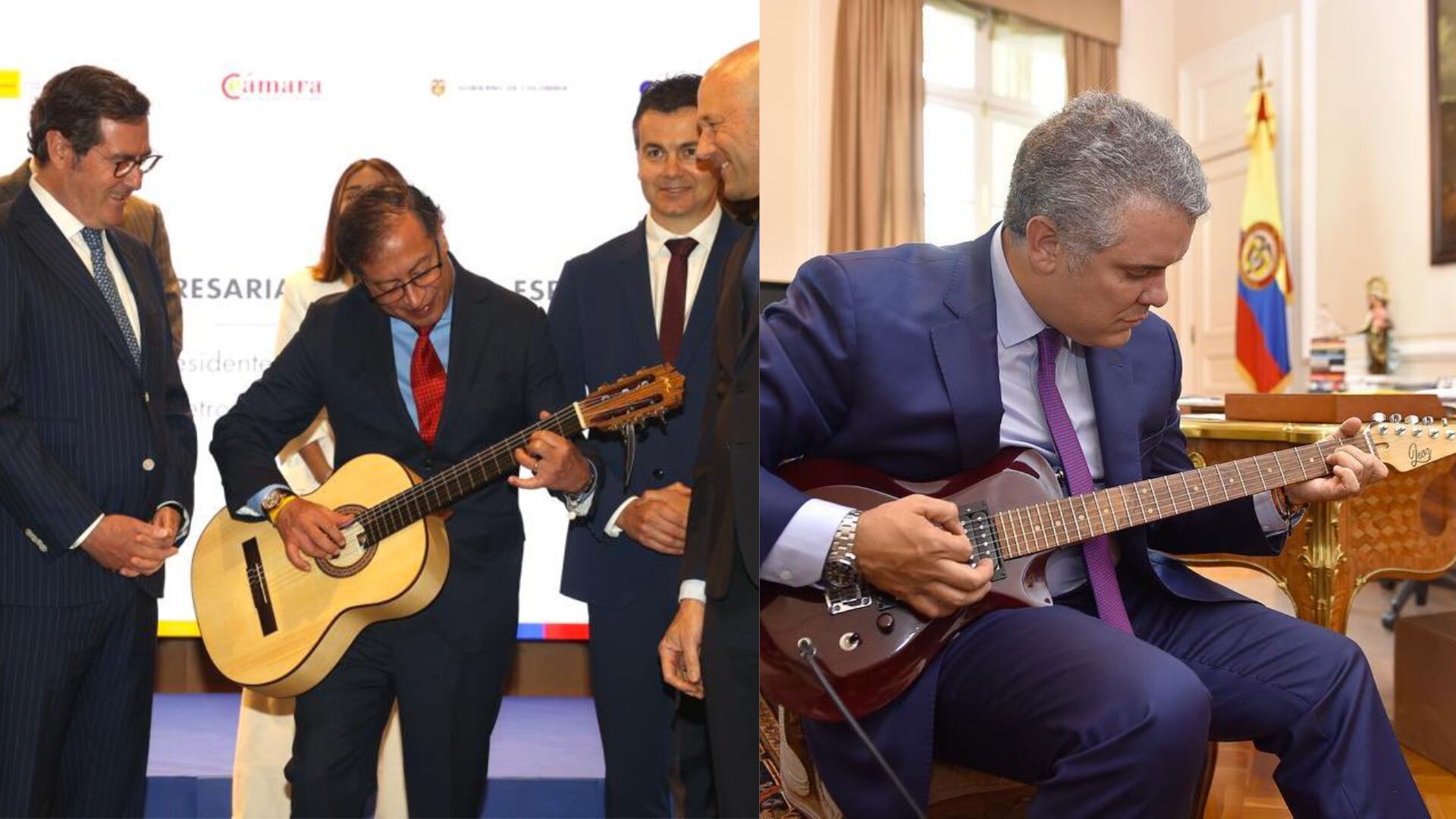 Al mejor estilo de Iván Duque, presidente Petro también apareció tocando la guitarra en España