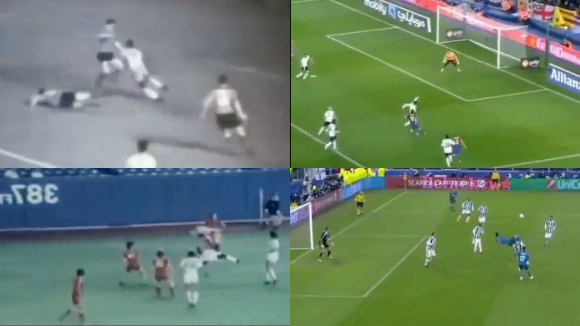 Pelé haciendo regates con los que luego brillaron otras estrellas del fútbol mundial.