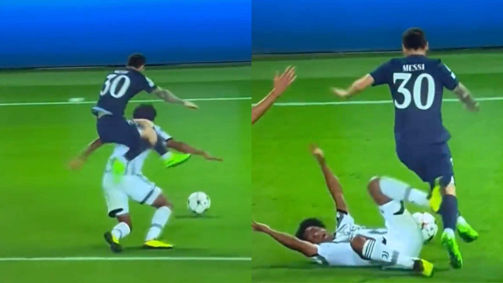 Messi se llevó por delante a Cuadrado en el PSG-Juventus.