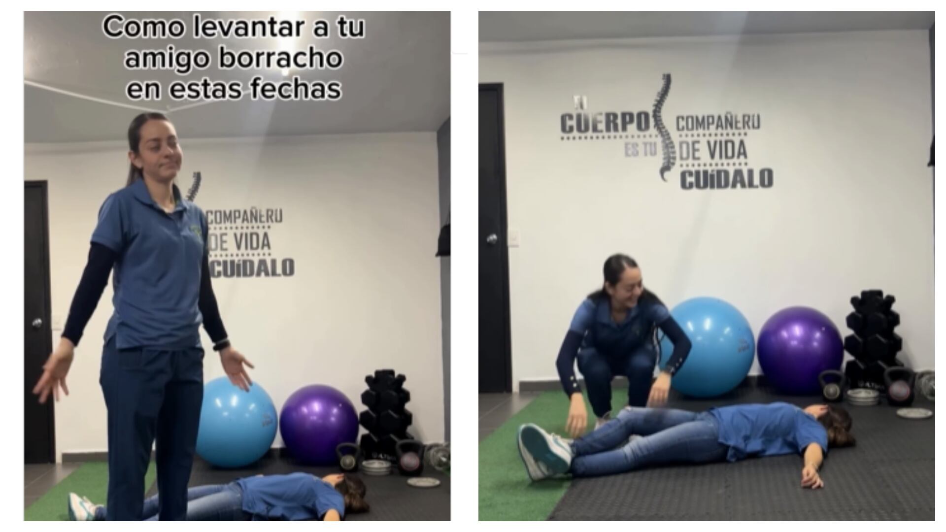 Cuídese la espalda con estos consejos de Fisioterapeuta para levantar a los amigos borrachos durante las fiestas (captura de @optimumfisio)