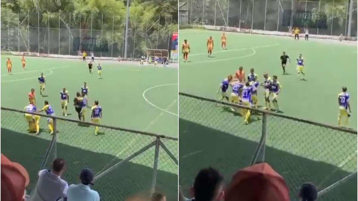 Árbitro terminó noqueado y pateado en el suelo en partido juvenil en Manizales