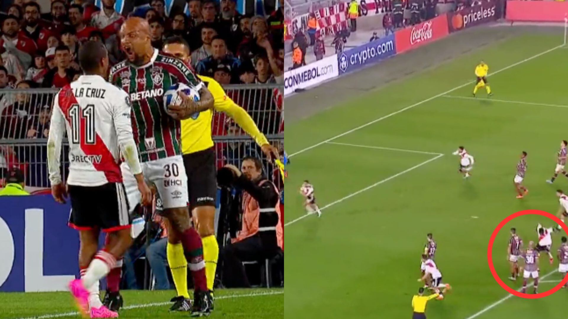 Miguel Borja le celebró en la cara a Felipe Melo un gol de River Plate.