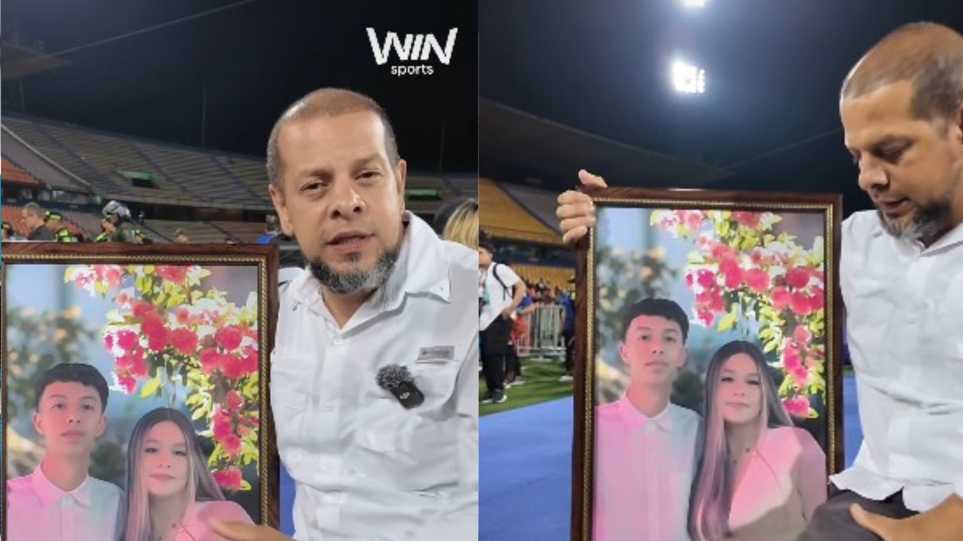 Papá llevó foto de su hijo fallecido al estadio.