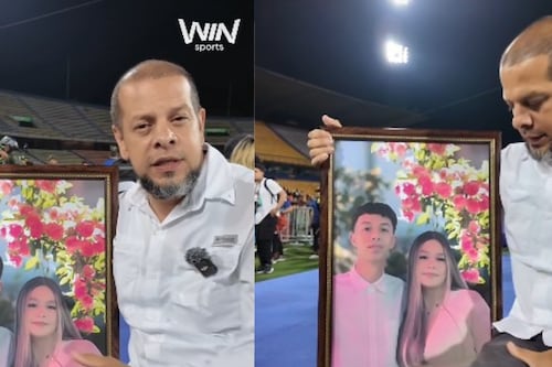 Homenaje en medio del dolor: Padre llevó la foto de su hijo fallecido en el accidente de bus del Liceo Antioqueño al clásico paisa por la final de la Copa Colombia