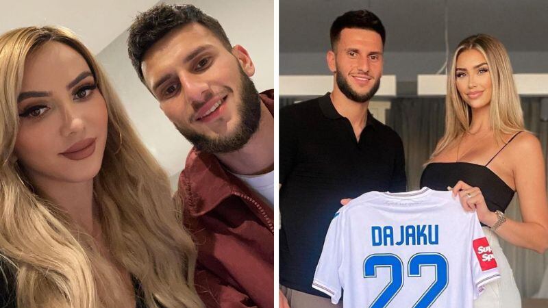 Leon Dajaku con su madre Blerta Dajaku y el mismo jugador con su novia Leonie June/Instagram