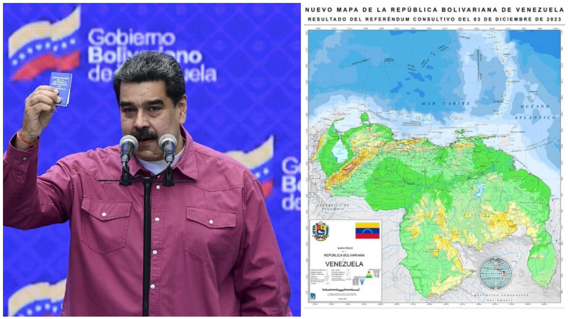 ¿Crecen las tensiones? Maduro anunció despliegue militar cerca al territorio en disputa con Guyana y presentó un nuevo mapa de Venezuela (Archivo y Redes sociales)