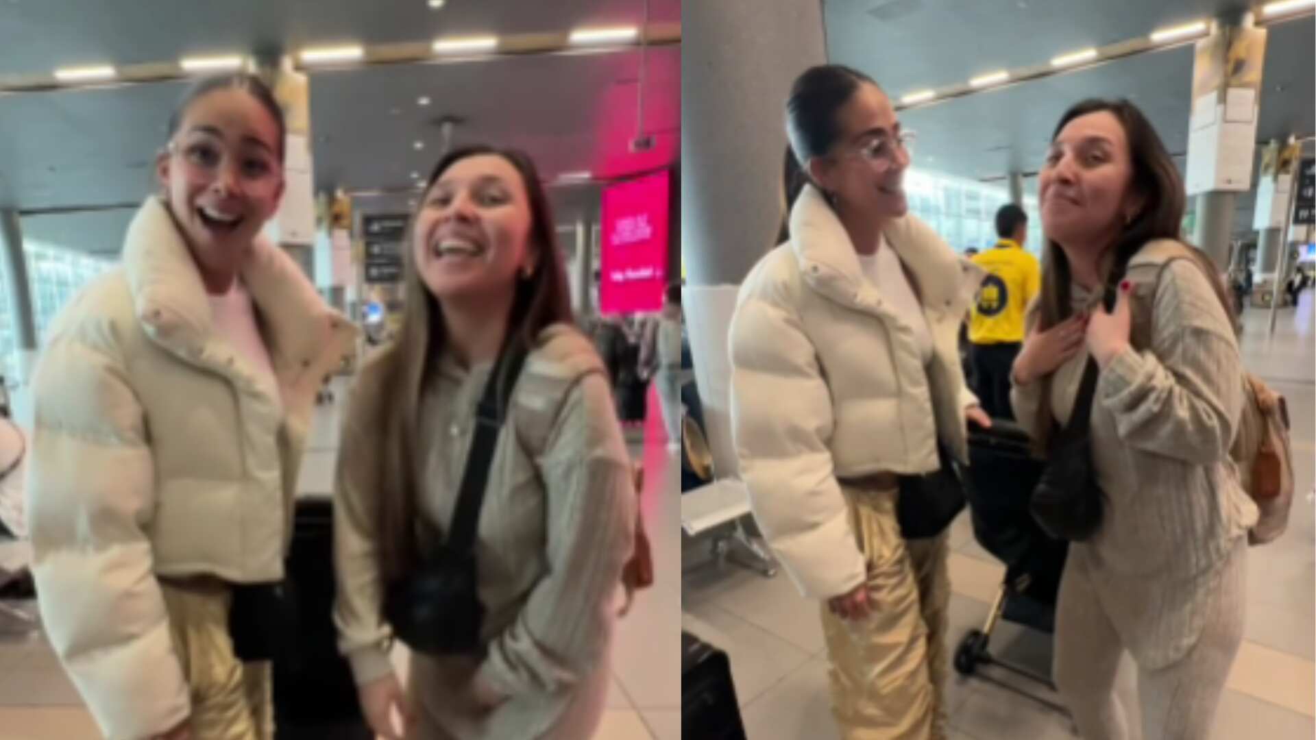 ¿La incomodo?, mujer sorprende cantándole a Greeicy en pleno aeropuerto