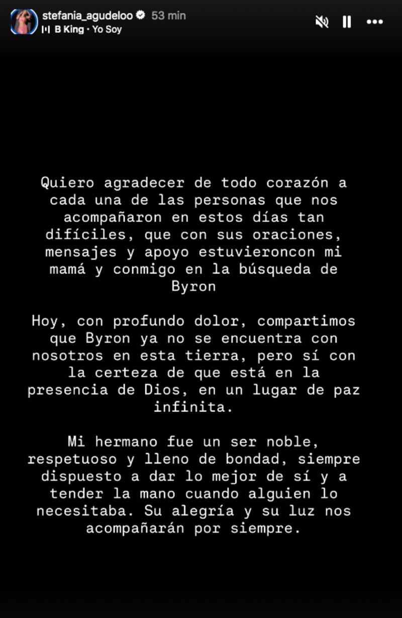 Mensaje de Stefania Agudelo a su hermano B King