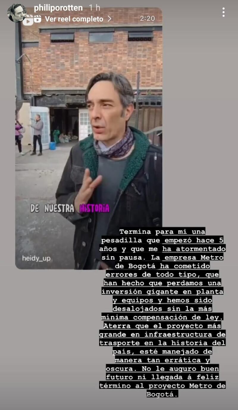 Kaputt entregó el predio luego de que la empresa del Metro de Bogotá asegurara que por allí pasaría un tramo de la megaobra (Redes sociales del director creativo de Kaputt)