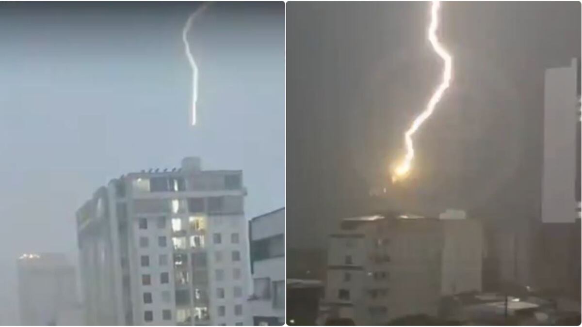 Rayo cayó sobre un edificio en Bucaramanga y todo quedó registrado en impactantes videos