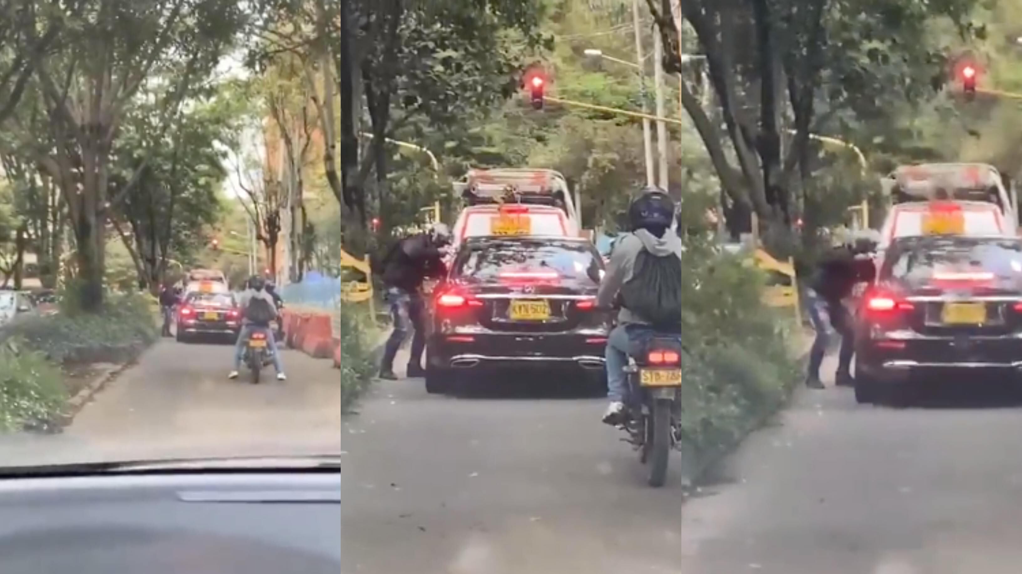 Un ladrón con casco apuntó con un arma a conductor de lujoso carro en Bogotá