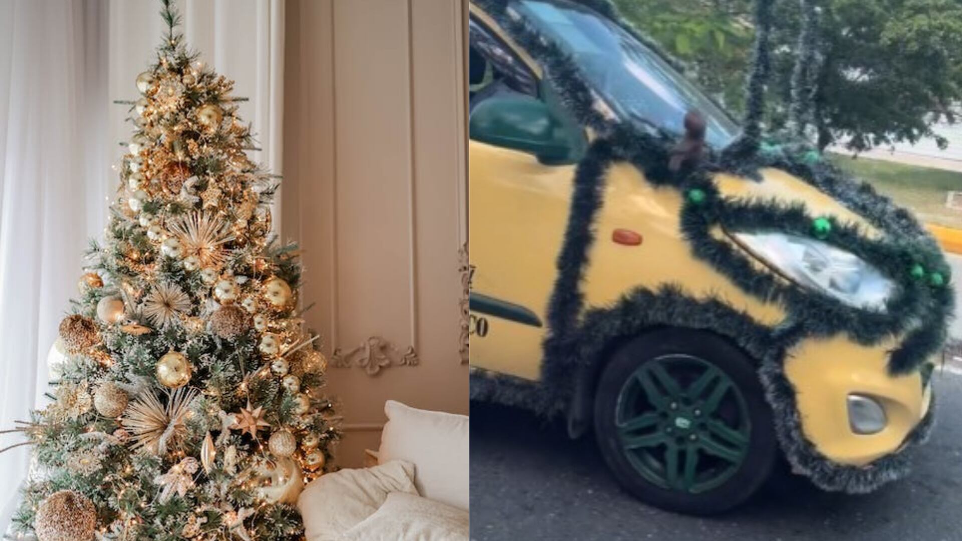 Taxi decorado de navidad causó risa en redes sociales.
