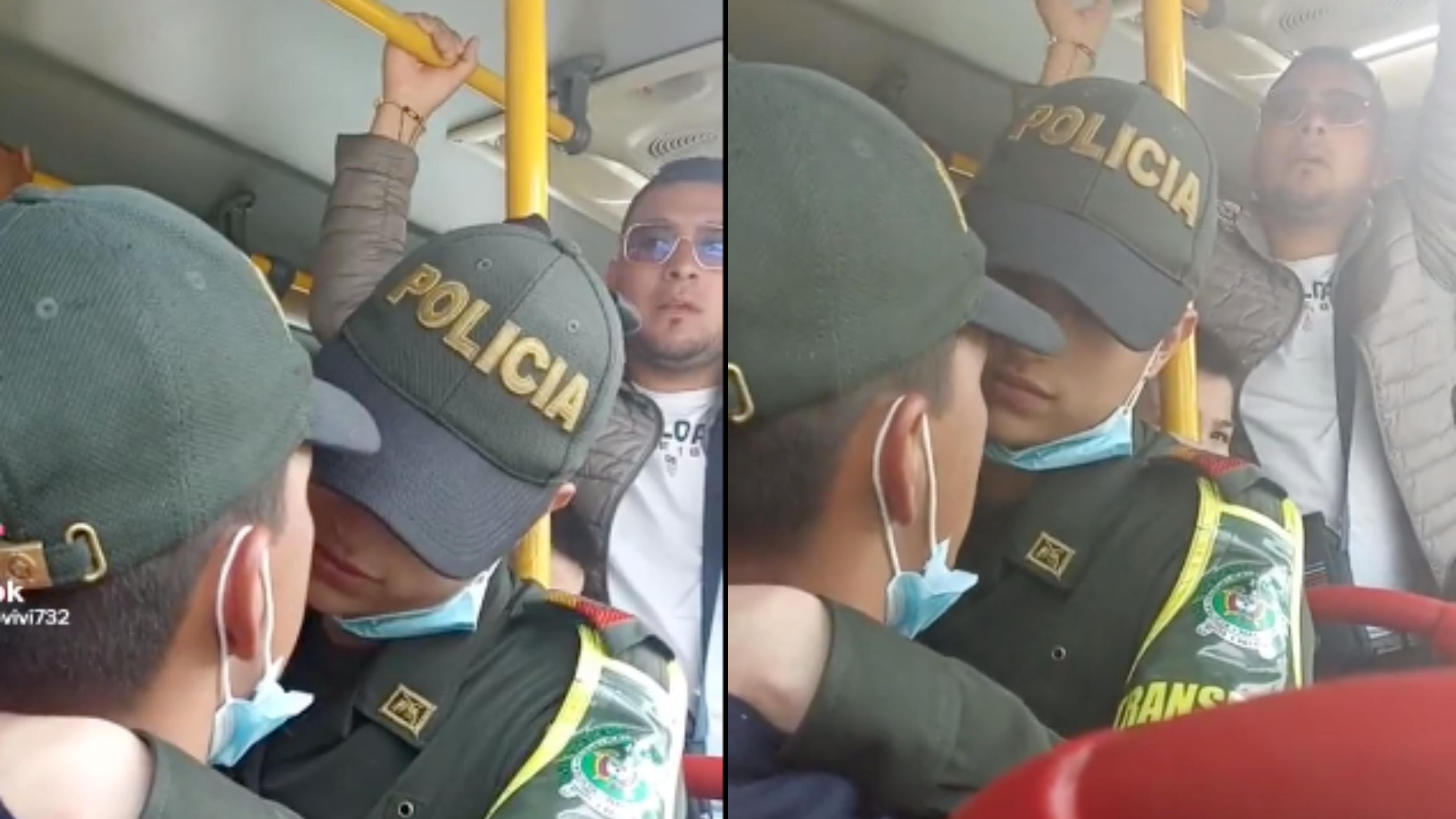 Captan a pareja de policías amorosos en Transmilenio.