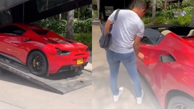 Momento de entrega del Ferrari como regalo a cirujano en Barranquilla.