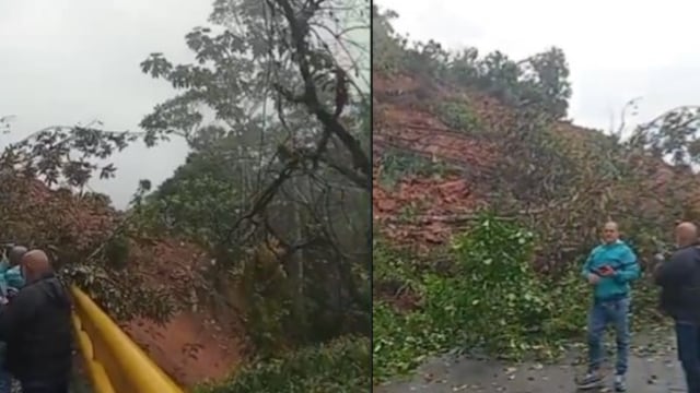 Foto cierre total en la autopista Bogotá–Medellín por derrumbe en El Santuario: reportan posibles personas atrapadas.