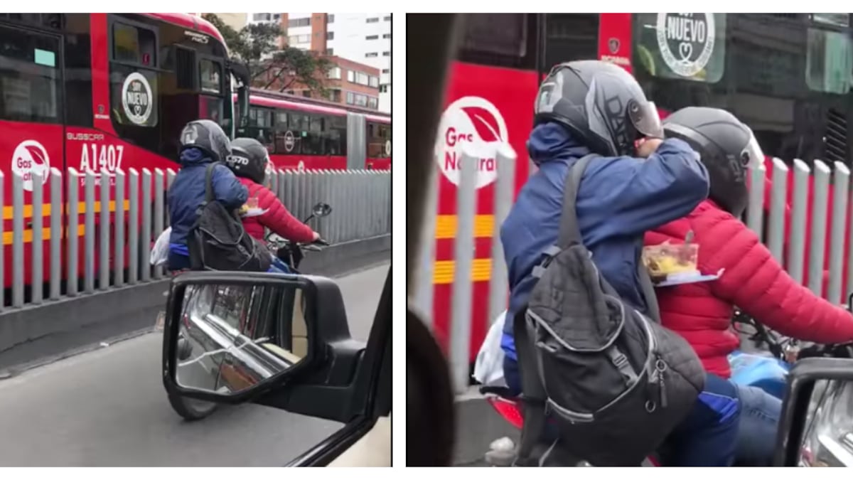 No se aguantó el hambre y sacó la coca del almuerzo mientras iba moto en Bogotá