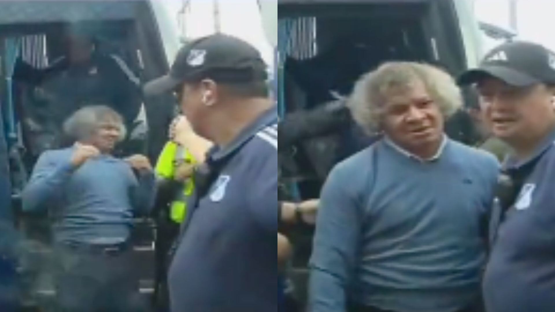 Alberto Gamero por poco sufre el impacto de un artefacto explosivo en la llegada de Millonarios a El Campín.