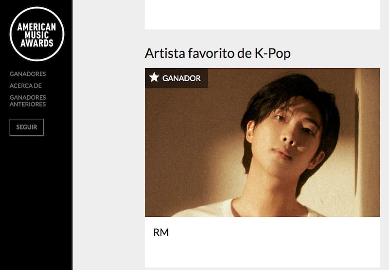 RM de BTS hace historia en los American Music Awards
