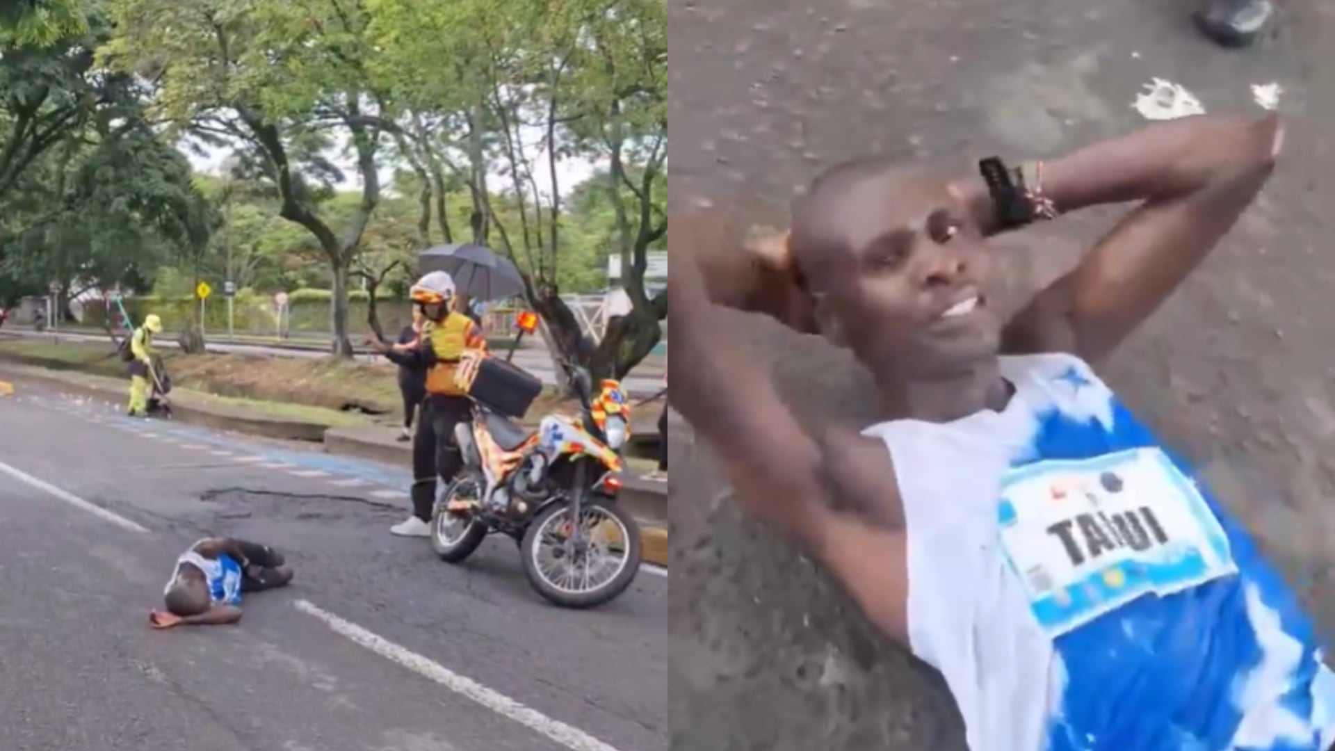 Corredor keniano sufre lesión en la maratón de Cali por caer en un hueco - Fotos: Videos difundidos en redes sociales el 3 de mayo del 2026