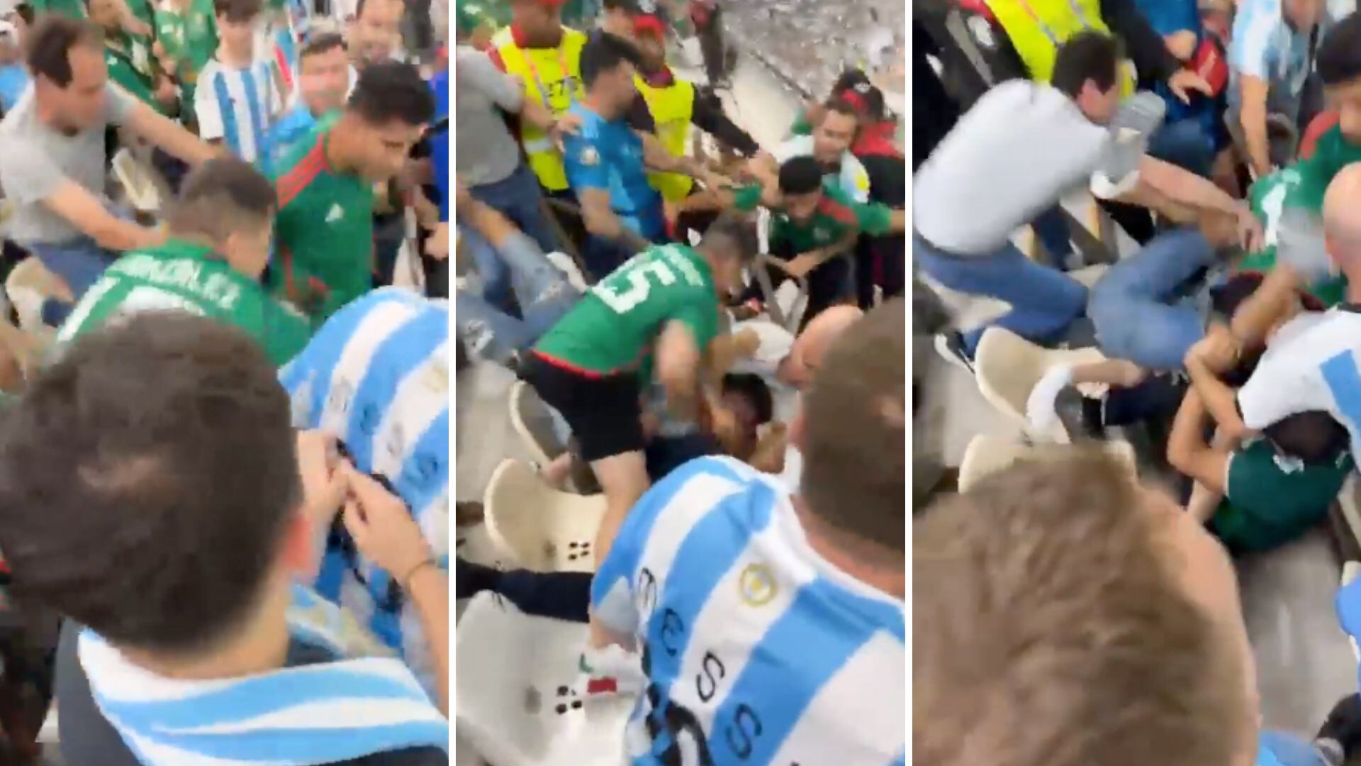 La fuerte pelea entre hinchas argentinos y mexicanos.