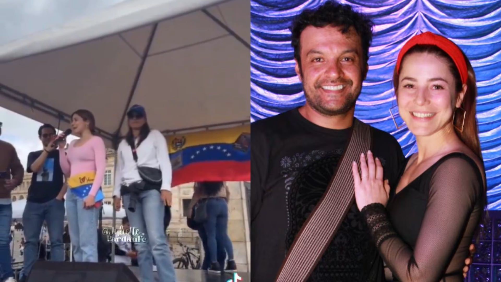 La esposa de Julián Román, Juliette Pardau salió a marchar en Bogotá.