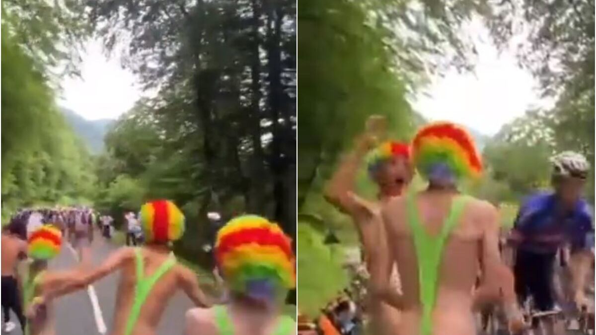 Tour de Francia 2023: corredor agarró las partes nobles de espectador en mankini