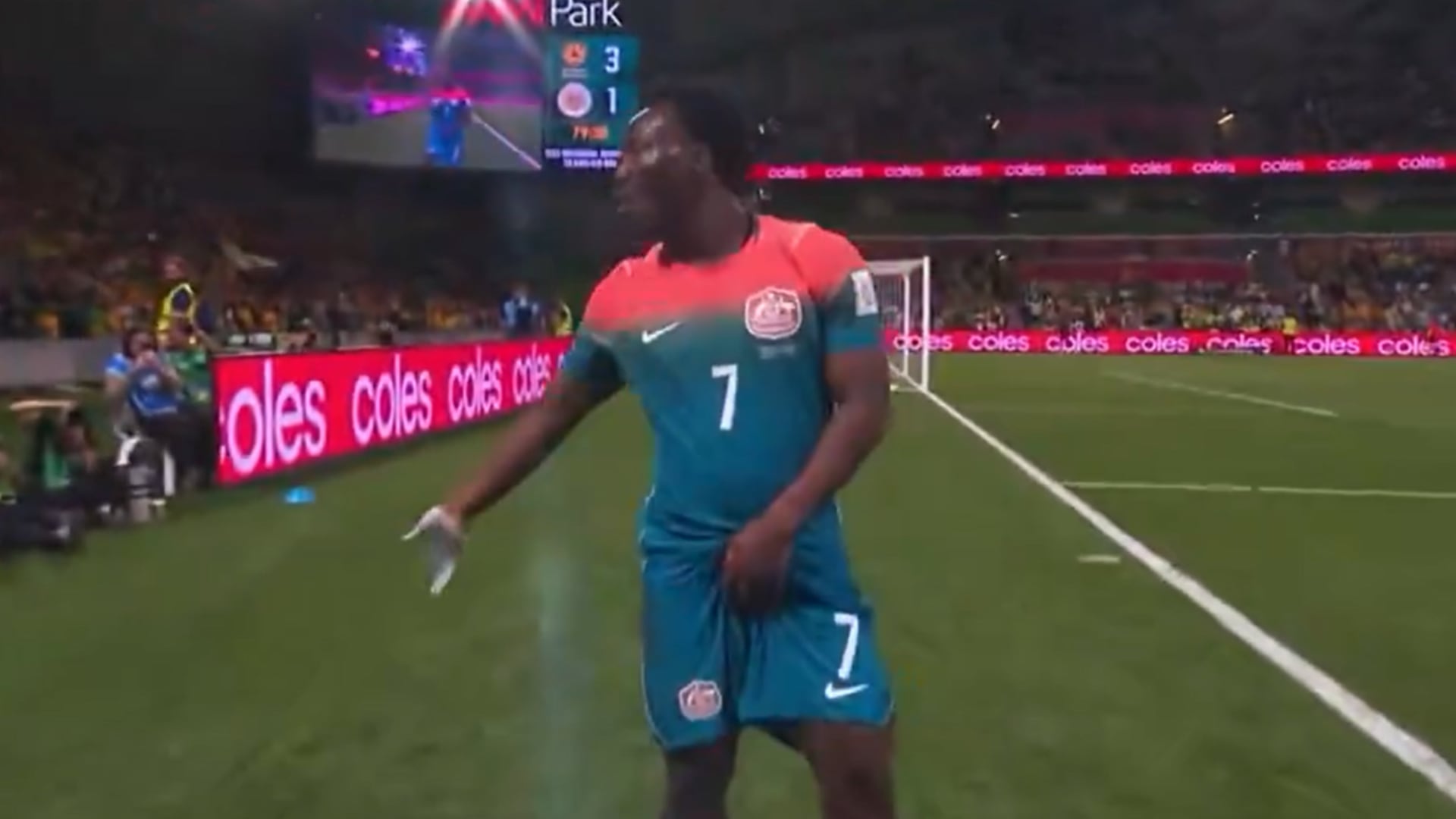 Nestory Irankunda - Foto: Transmisión del partido Curazao - Australia el 31 de marzo del 2026