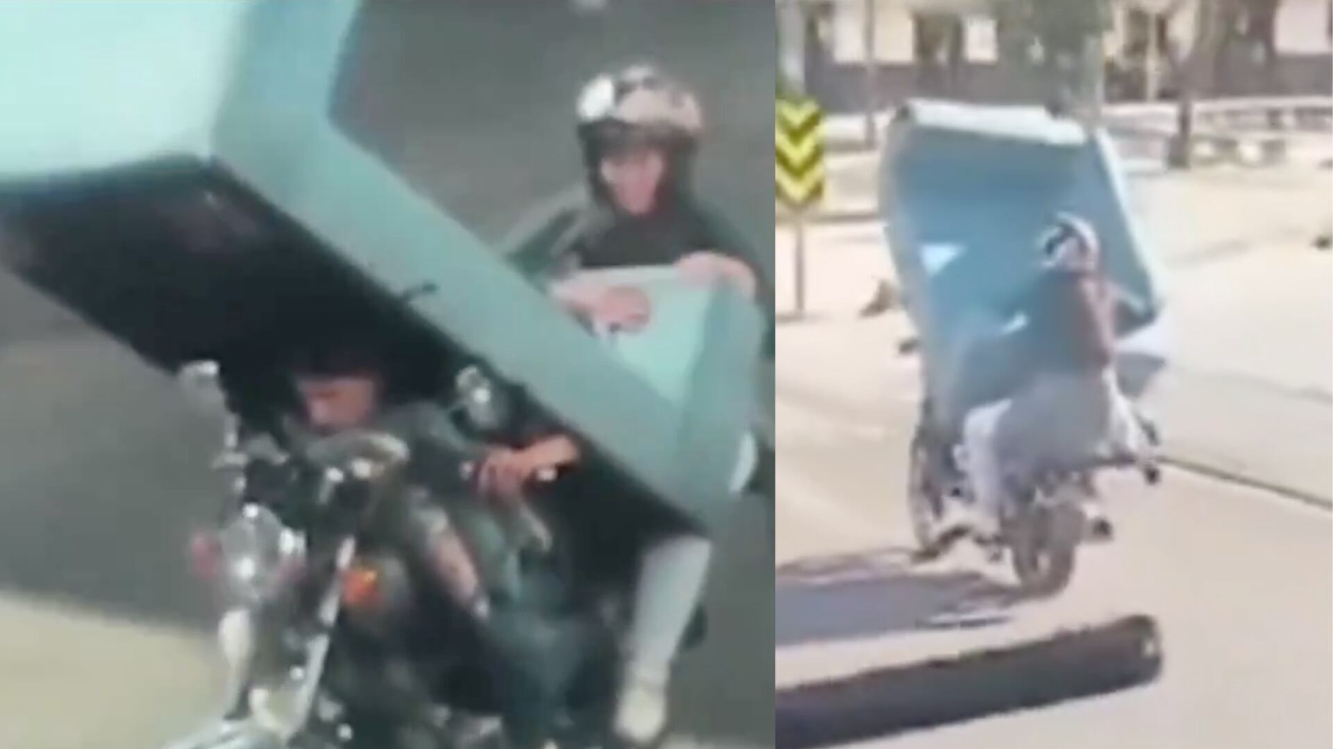 Un motociclista se metió en plena Avenida Boyacá sin casco y con un sofá a la espalda