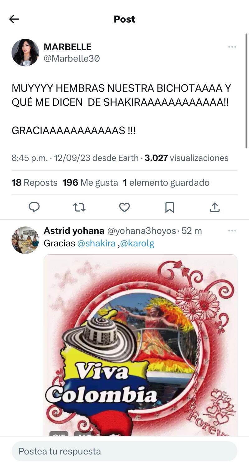 Marbelle mostró su emoción por presentación de Karol G y Shakira