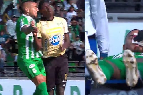 Malas noticias para Nacional: Cristian Arango casi se descalabra tras fuerte choque y tuvo que ser retirado en ambulancia del estadio