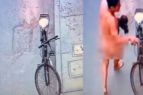 Hombre desnudo robó una bicicleta en plena calle: sería un amante que huía de esposo