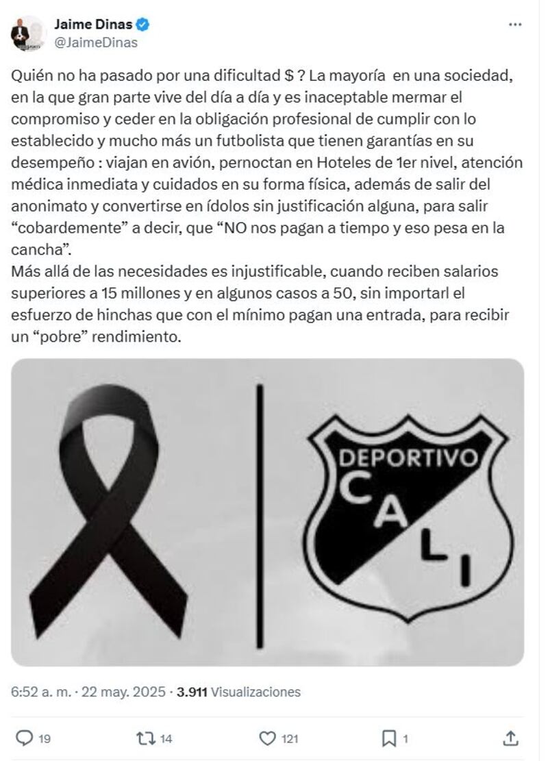 Jaime Dinas tildó de cobardes a futbolistas que les pesa en la cancha el no pago a tiempo