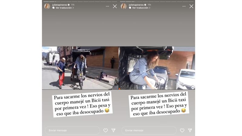 Julieta Piñeres manejando un bici taxi.