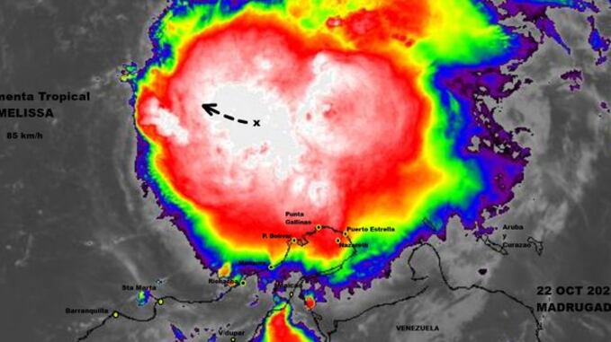 Foto satelital de la tormenta tropical Melissa en La Guajira.