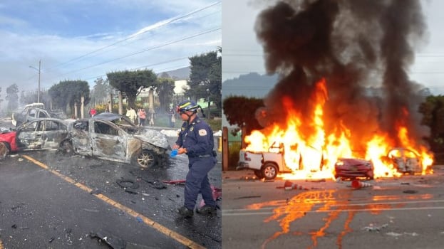 Foto explosión en vía Zipaquirá-Ubaté deja cuatro muertos y vehículos incinerados.