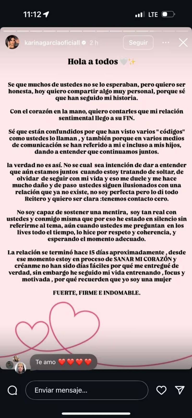 Karina García terminó con Altafulla