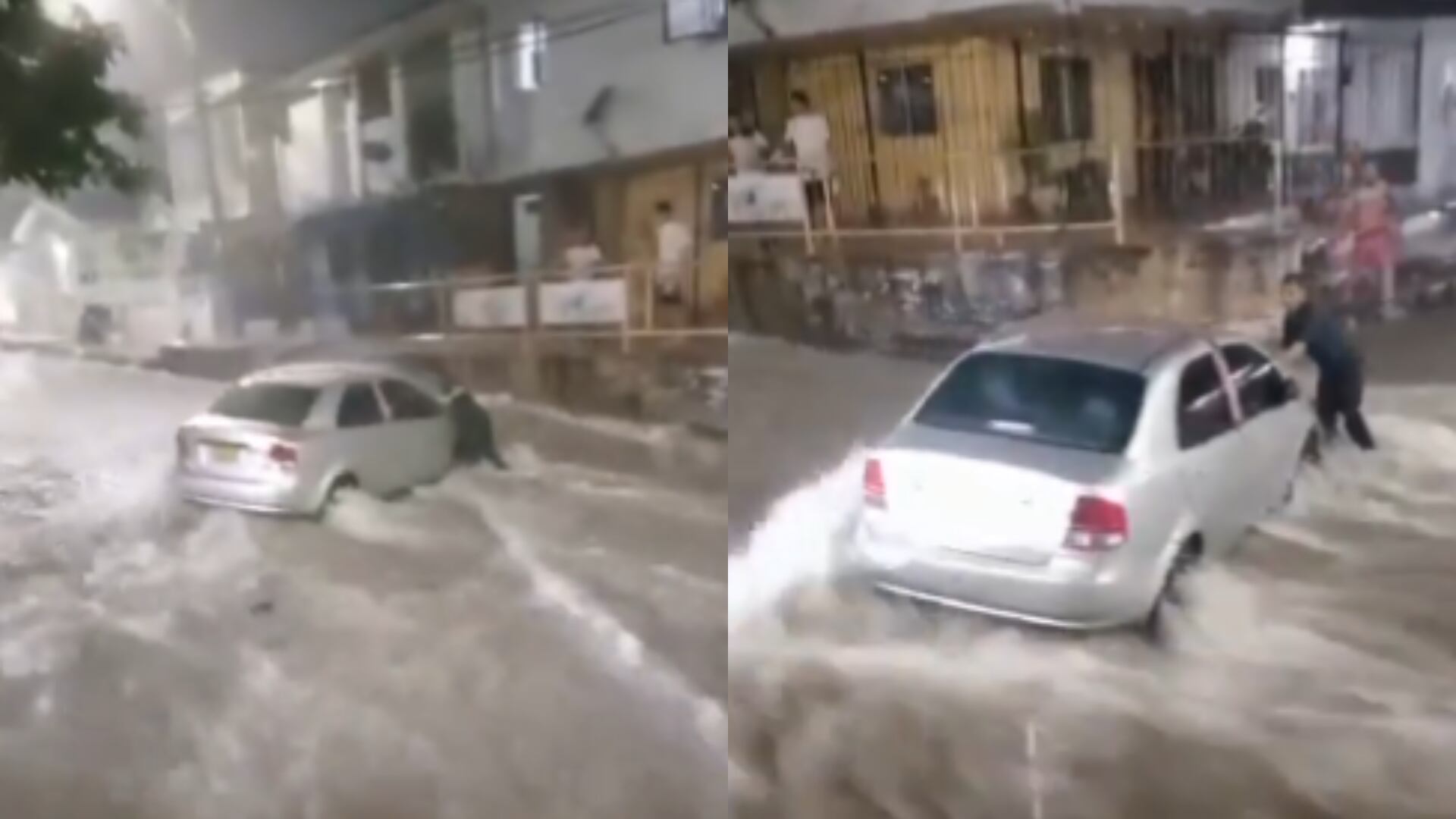 Un carro fue arrastrado por un arroyo en Barranquilla en medio de las fuertes lluvias
