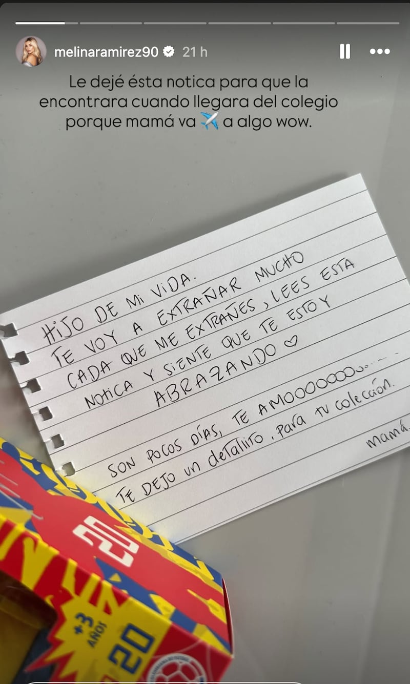 Melina Ramírez se fue de Colombia, no sin antes dejarle un amoroso regalo a su hijo