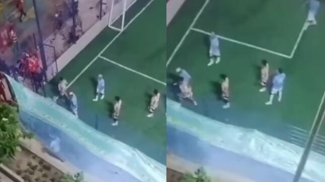 Foto del momento cuando se perpetuó una masacre en medio de un partido de futbol aficionado en Colombia.