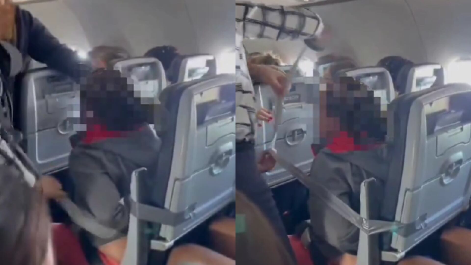 Pasajera provoca caos en pleno vuelo y tuvo que ser amarrada a la silla con cinta adhesiva (Redes sociales: @FlightModeblog 25 de septiembre)
