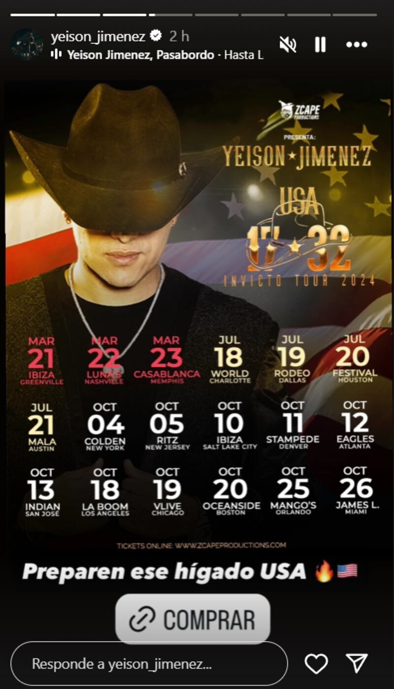 Gira de Yeison Jiménez por los Estados Unidos