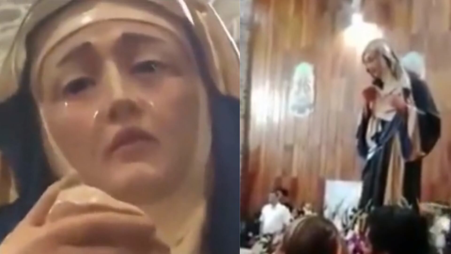 Graban el momento en que una estatua de la Virgen María al parecer llora durante los canticos en una misa