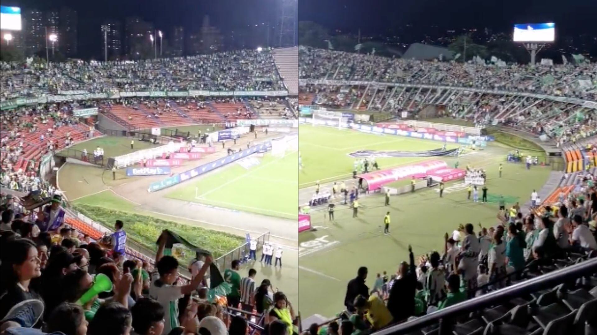 A los hinchas de Nacional les tocó cantar el himno de Antiquia a capela.