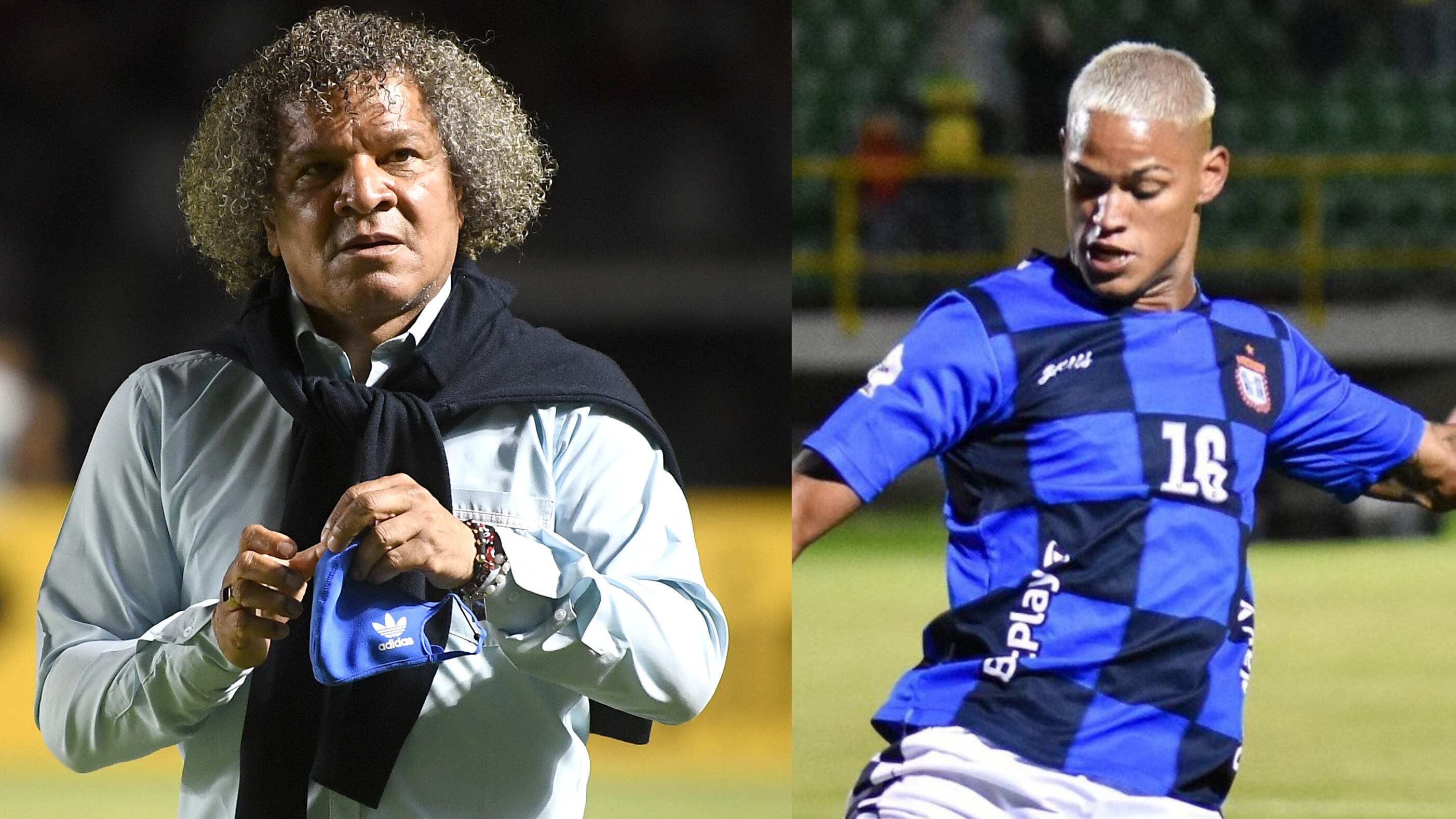 Alberto Gamero y Delvin Alfonso, jugador de Boyacá Chicó