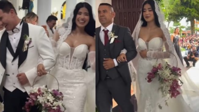 Foto de la boda de Jhonny Rivera y Jenny López y el vestido de novia.
